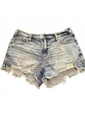 Aerie Distressed Elastic Waistband Denim Shorts